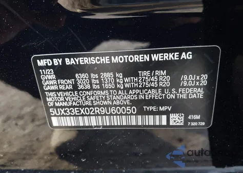 2024 BMW X6 xDrive40I from USA, damaged, VIN 5UX33EX02R9U60050